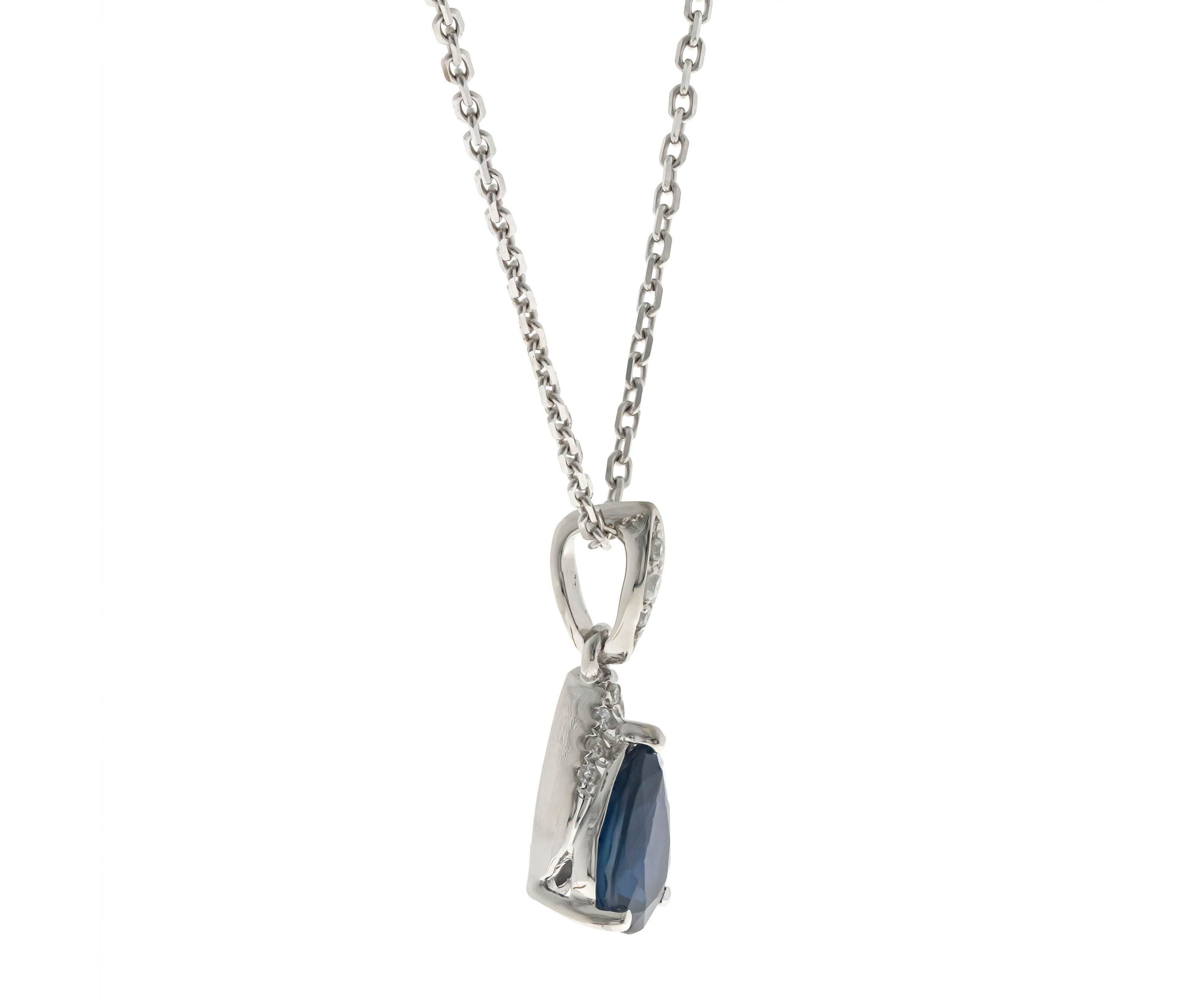 Blue Sapphire Pendant in 10K White Gold