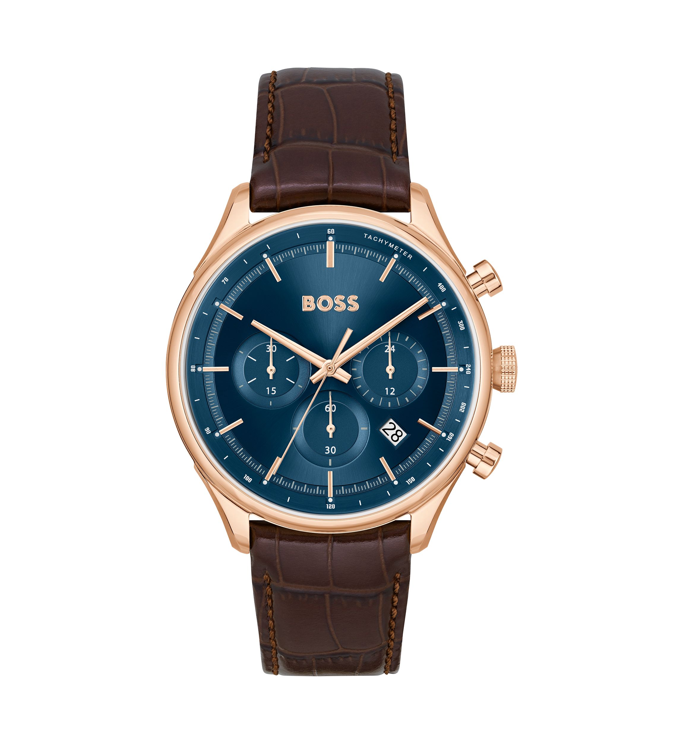 Brown Strap Blue Dial Watch 
