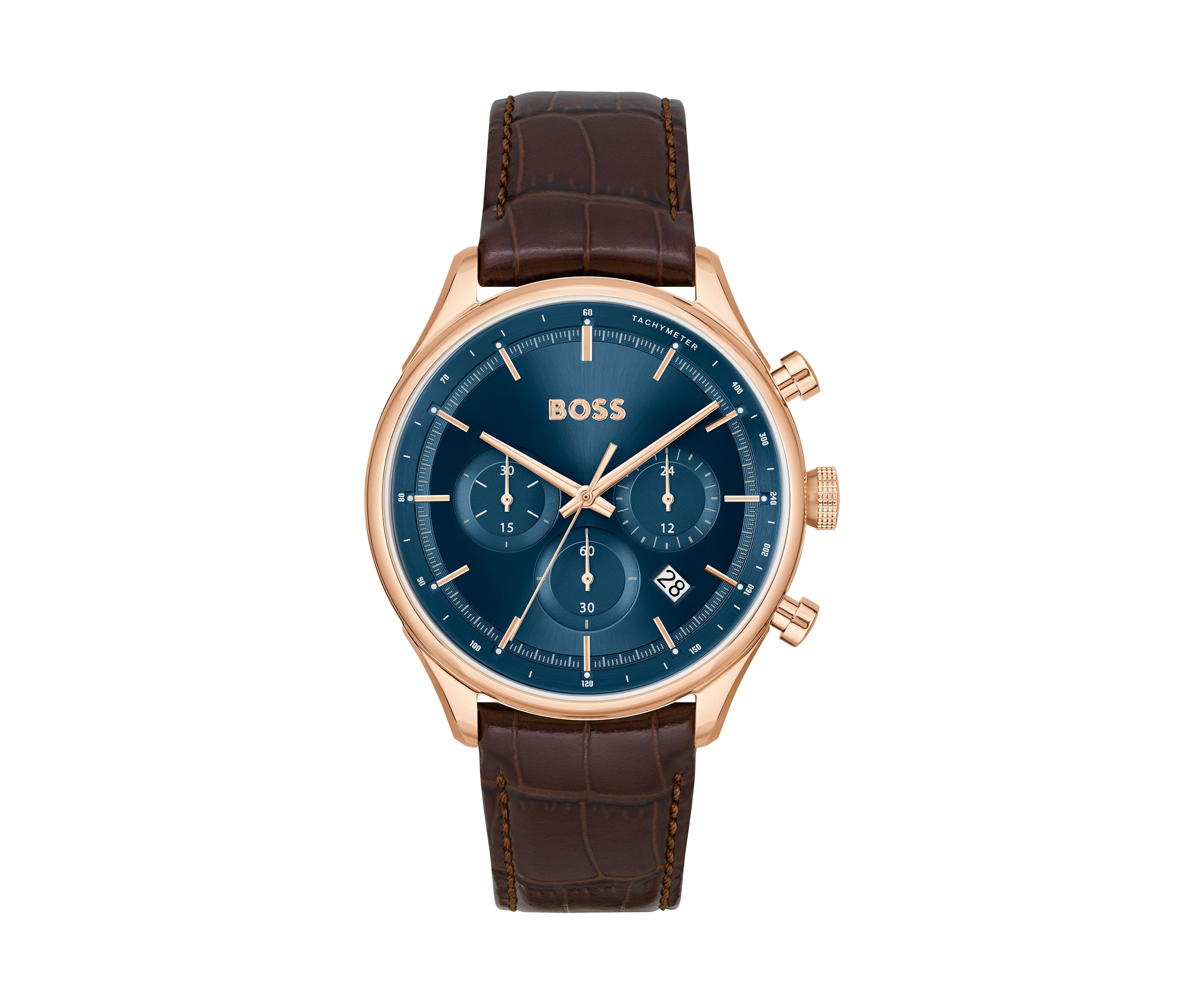 Brown Strap Blue Dial Watch 