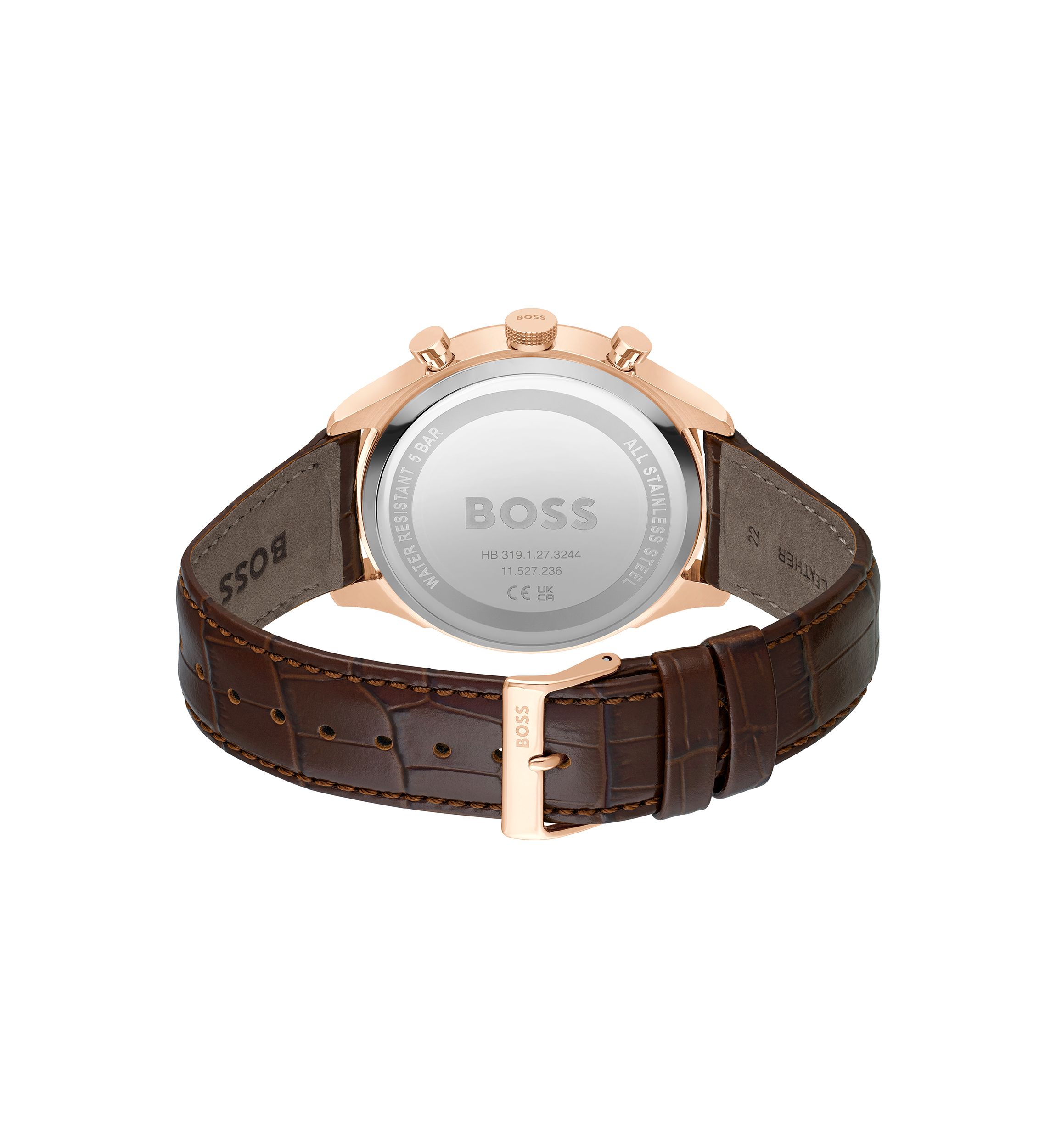 Brown Strap Blue Dial Watch 