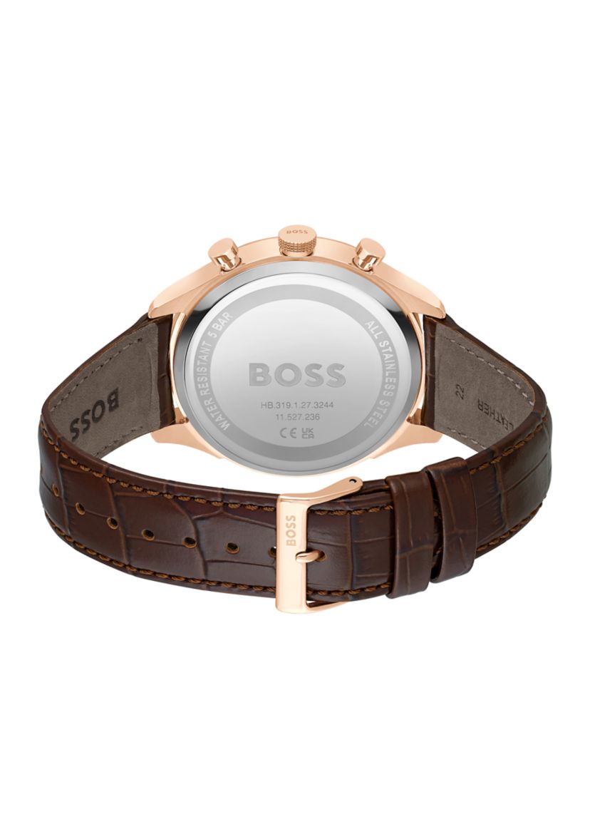 Brown Strap Blue Dial Watch 