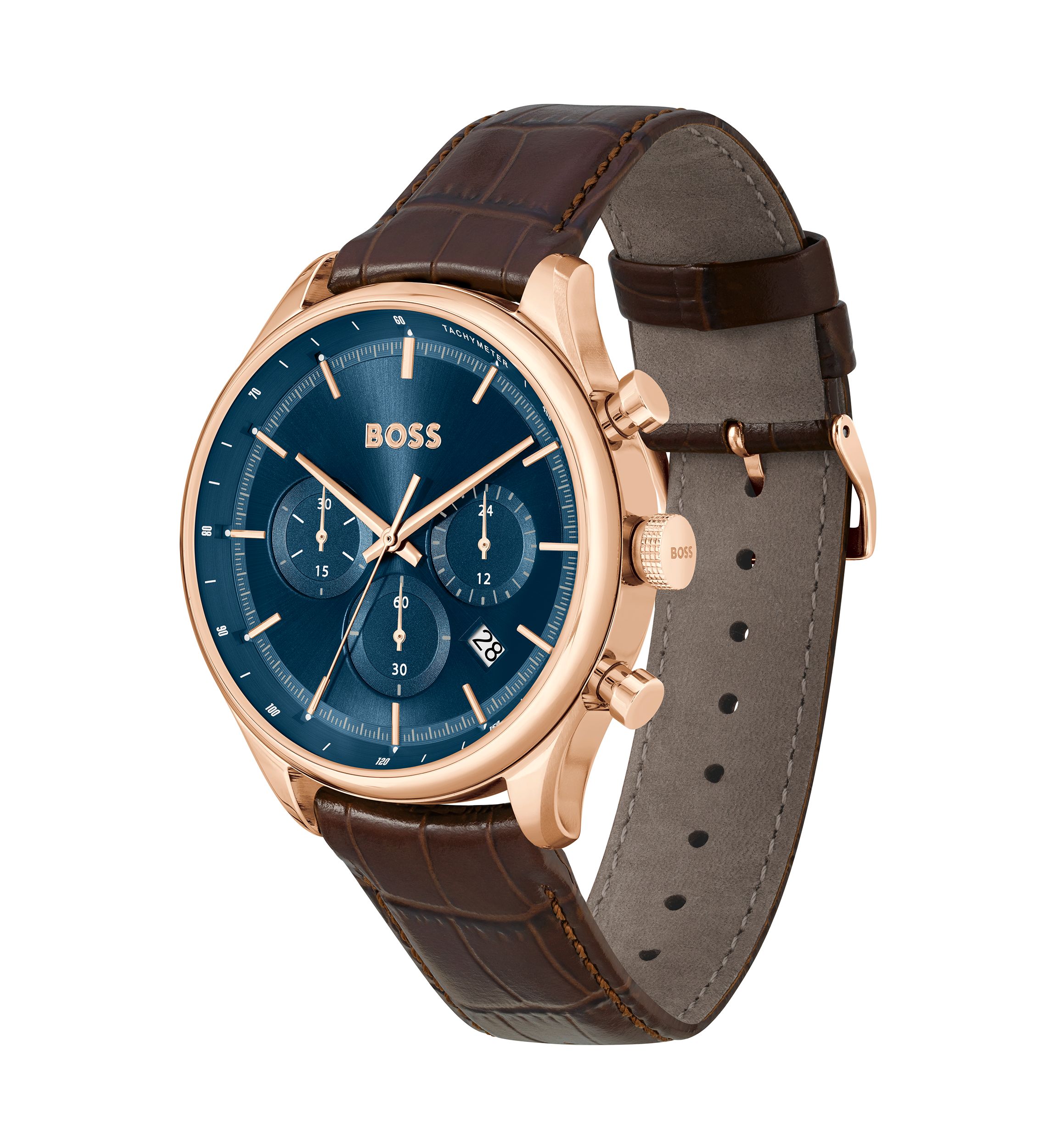 Brown Strap Blue Dial Watch 