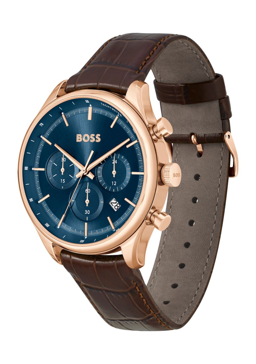 Brown Strap Blue Dial Watch 