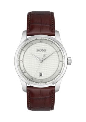 HUGO BOSS Men's Principle Brown Strap Silver Dial Watch