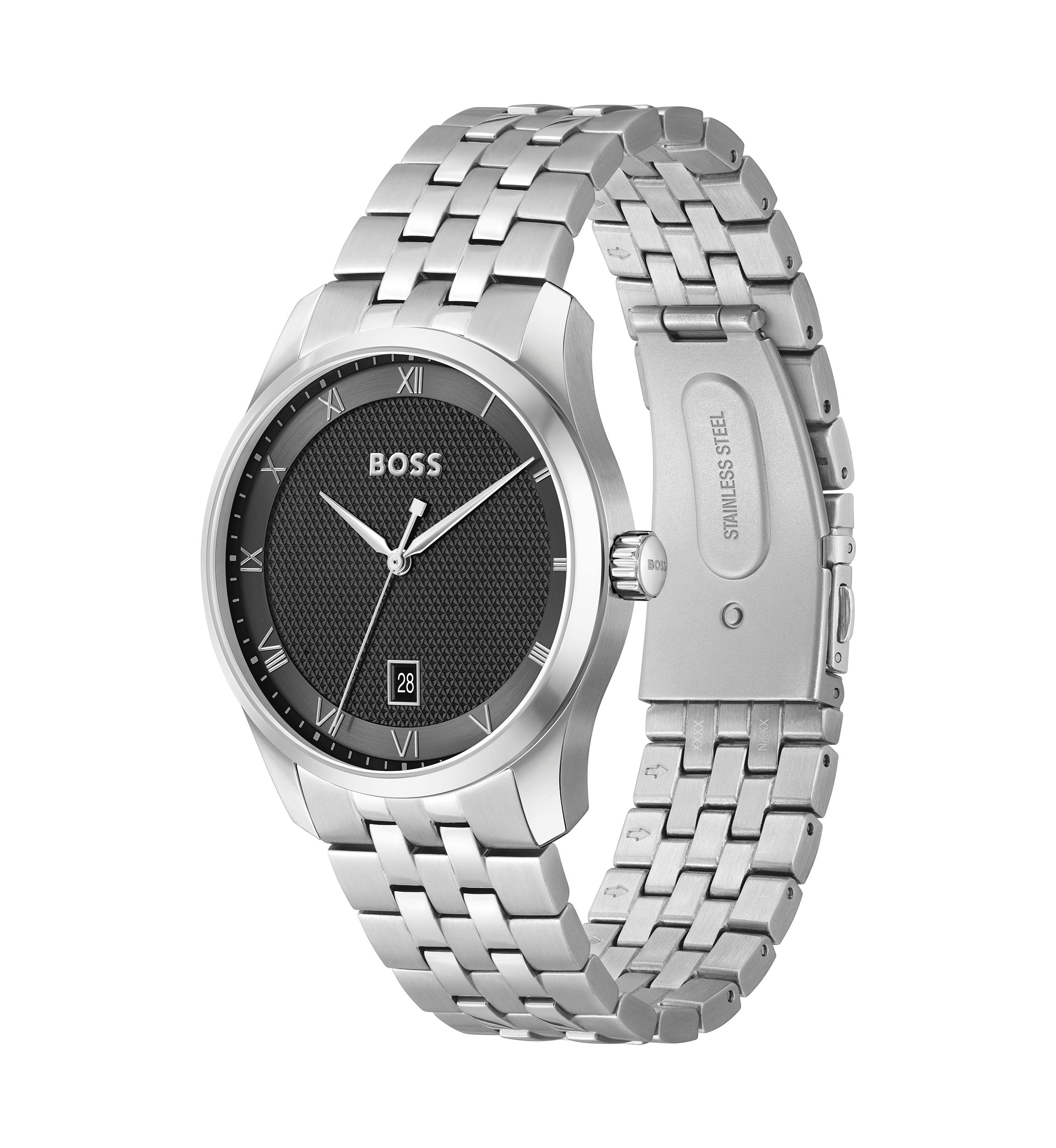 Principle Silver Bracelet Black Dial Watch