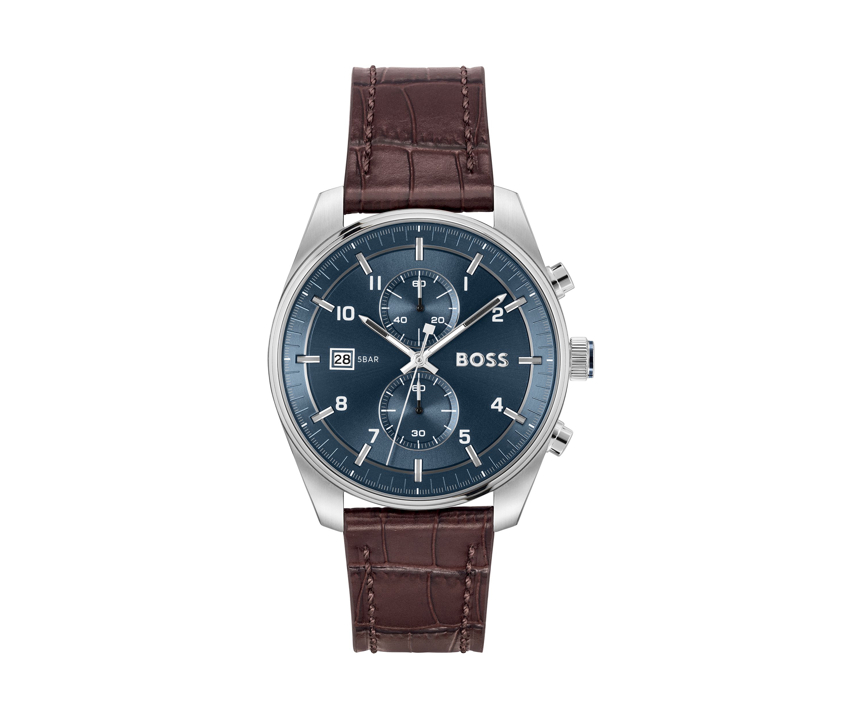 Skytraveller Brown Strap Blue Dial Watch