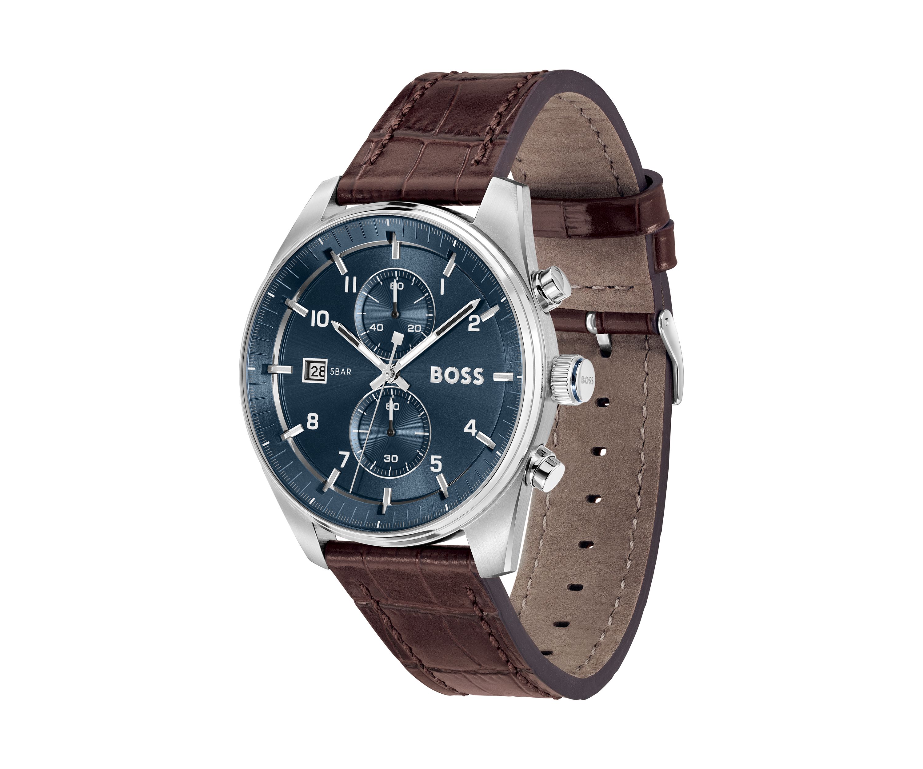 Skytraveller Brown Strap Blue Dial Watch