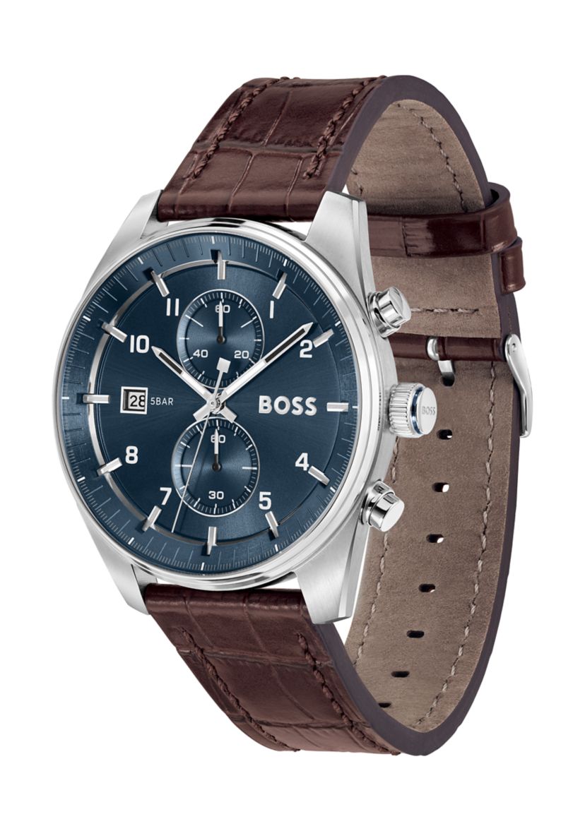 Skytraveller Brown Strap Blue Dial Watch