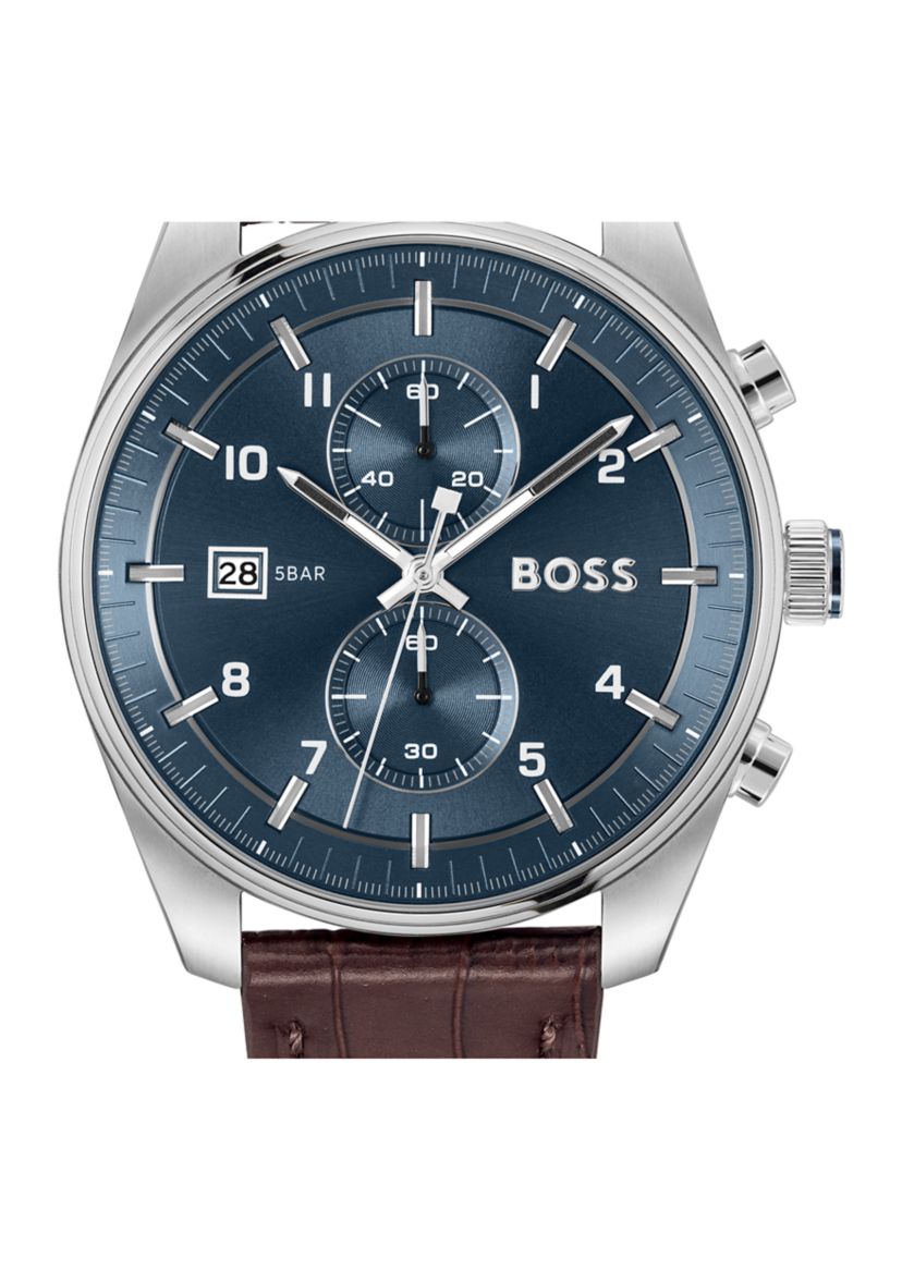 Skytraveller Brown Strap Blue Dial Watch