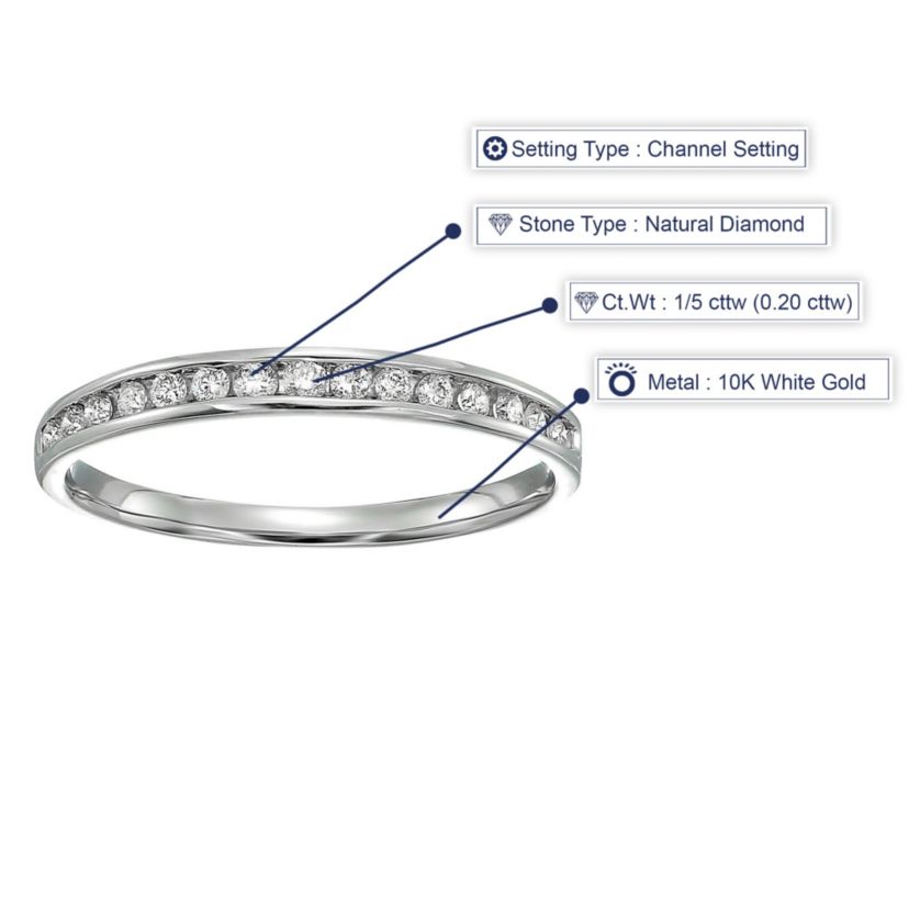 1/5 ct. t.w. Diamond Wedding Band Half Eternity in 10K White Gold