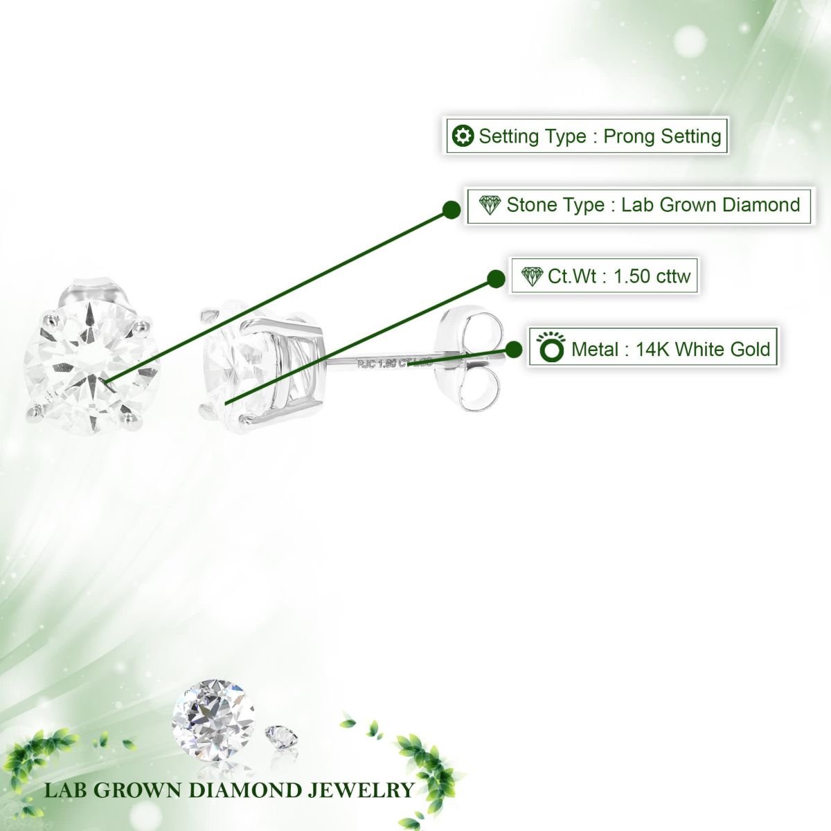 Lab Created 1.50 ct. t.w. Lab Grown Diamond Stud Earrings in 14K White Gold