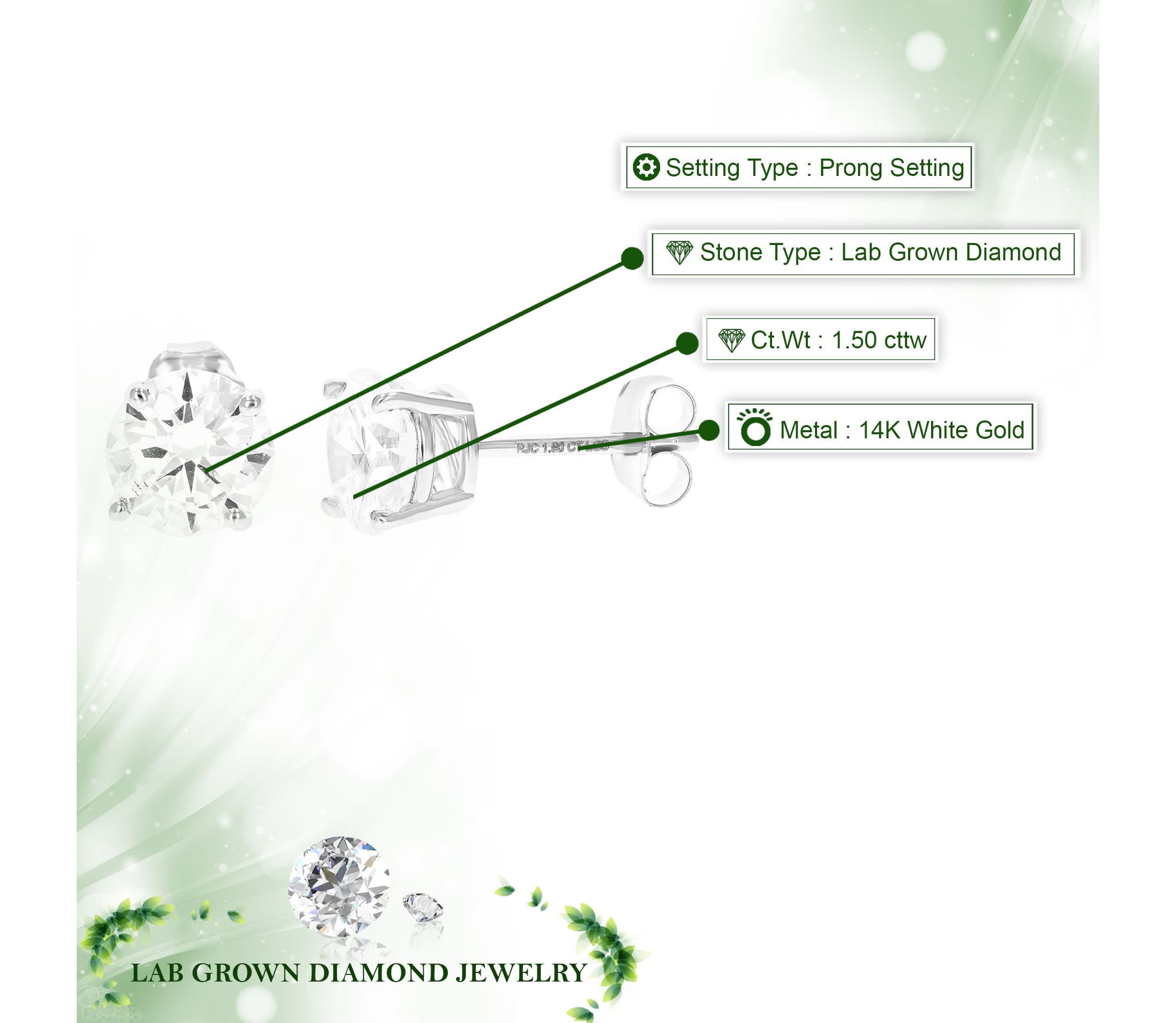Lab Created 1.50 ct. t.w. Lab Grown Diamond Stud Earrings in 14K White Gold