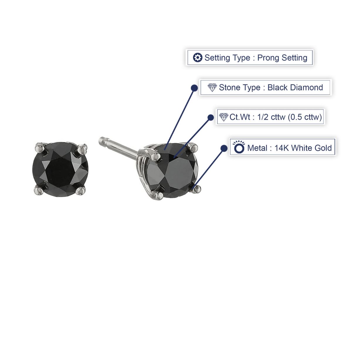 1/2 ct. t.w. Black Diamond Stud Earrings in 14K White Gold