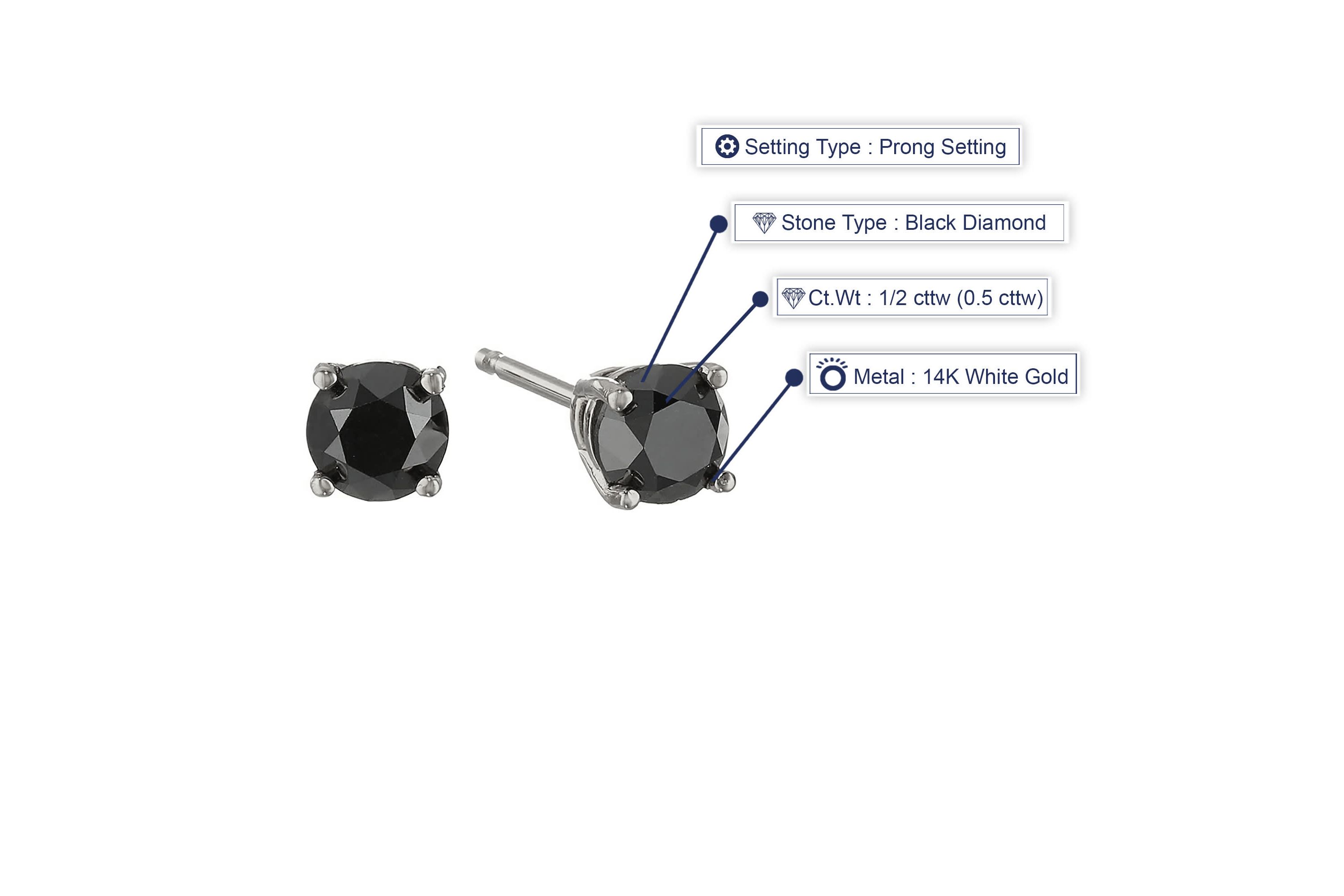 1/2 ct. t.w. Black Diamond Stud Earrings in 14K White Gold