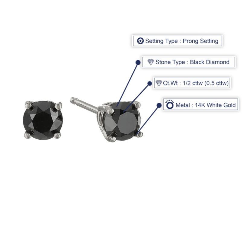 1/2 ct. t.w. Black Diamond Stud Earrings in 14K White Gold
