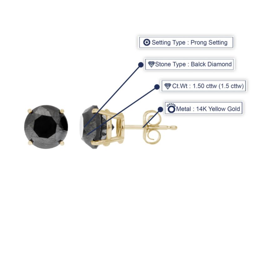 1.50 ct. t.w. Black Diamond Stud Earrings in 14K White Gold