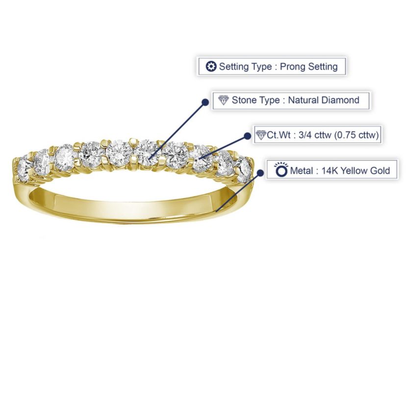 3/4 ct. t.w. Diamond Wedding Band in 14K Yellow Gold