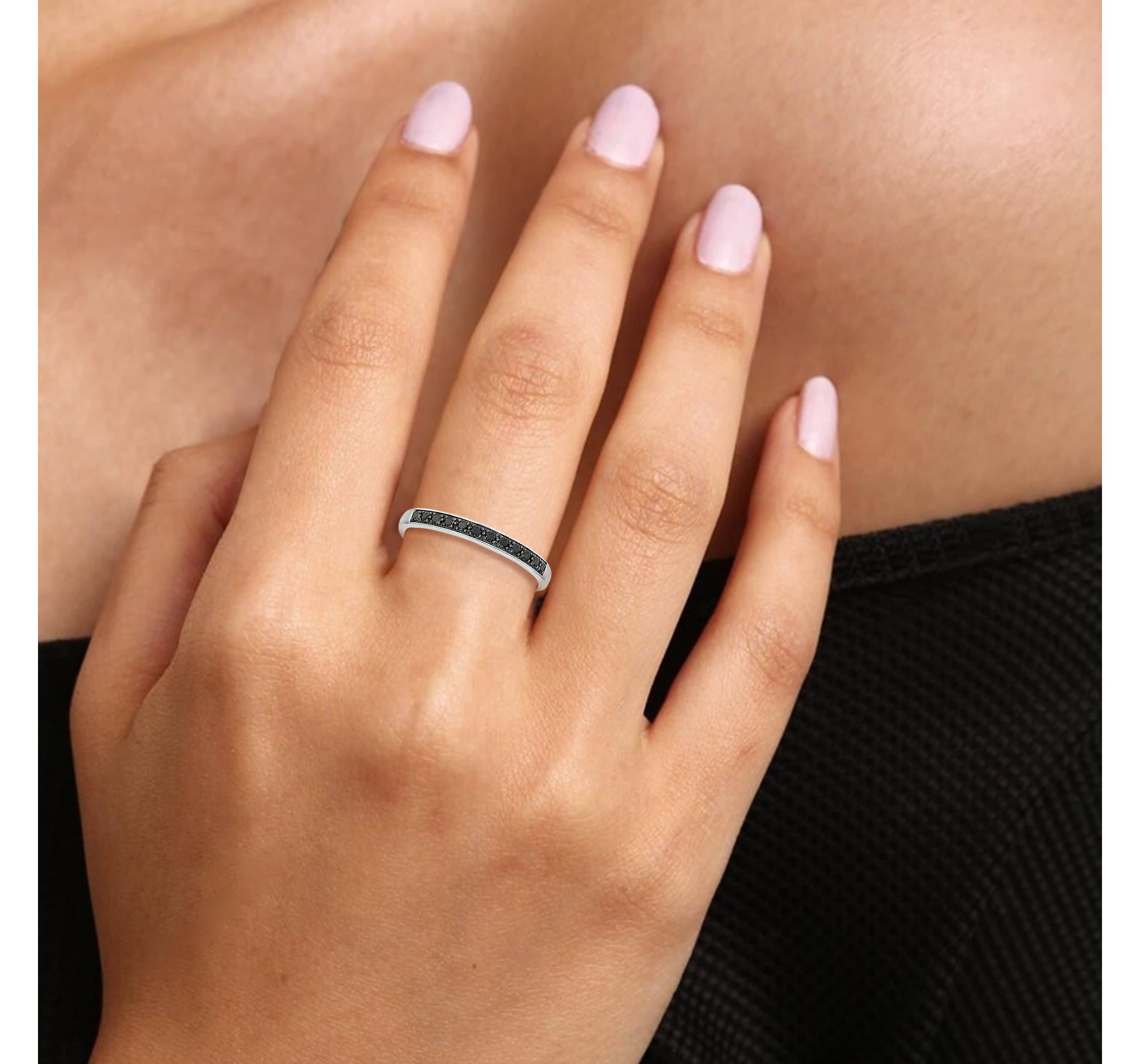 1/5 ct. t.w. Black Diamond Wedding Band in 925 Sterling Silver