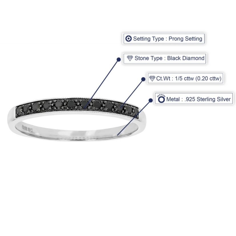 1/5 ct. t.w. Black Diamond Wedding Band in 925 Sterling Silver