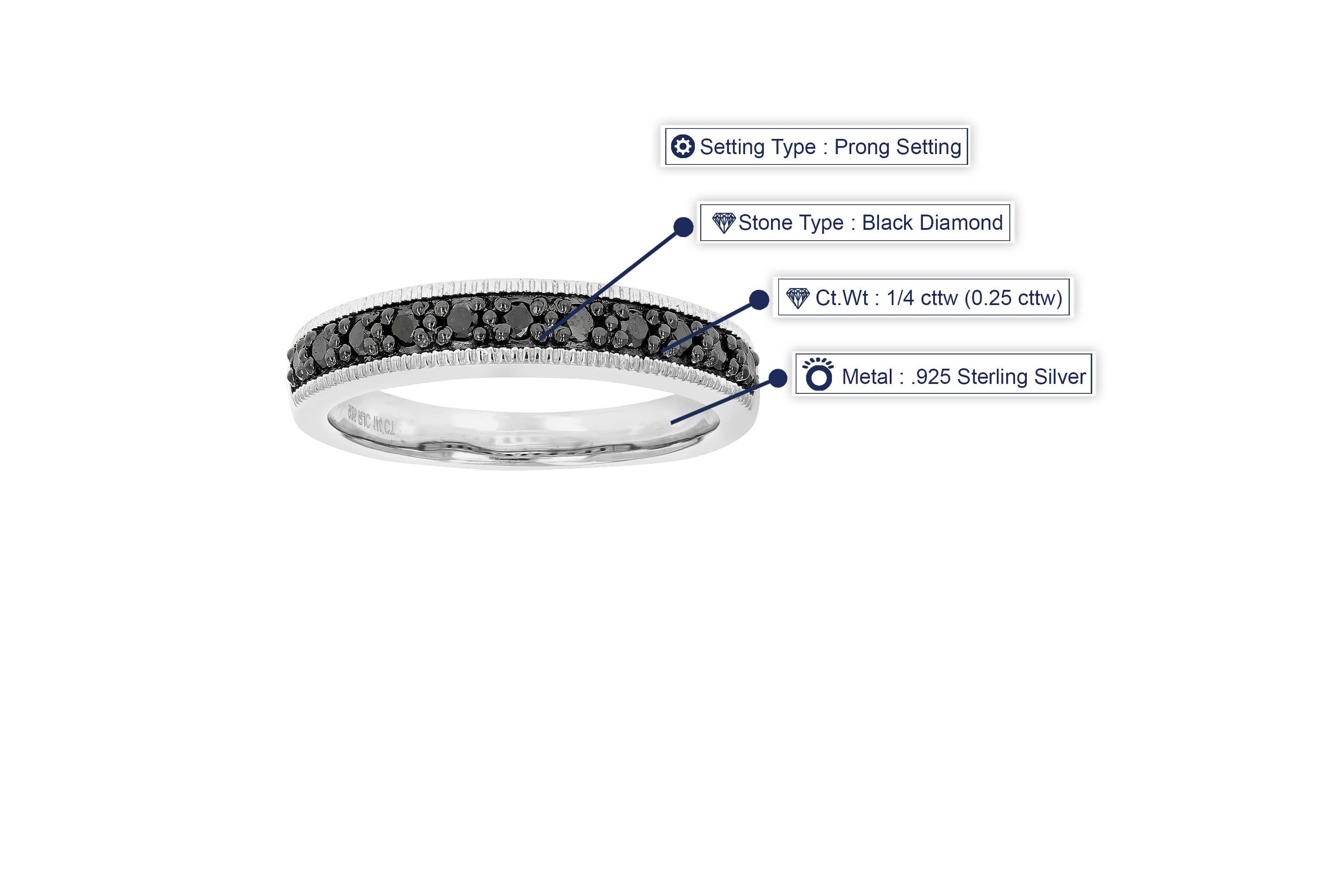 1/4 ct. t.w. Black Diamond Wedding Band in 925 Sterling Silver