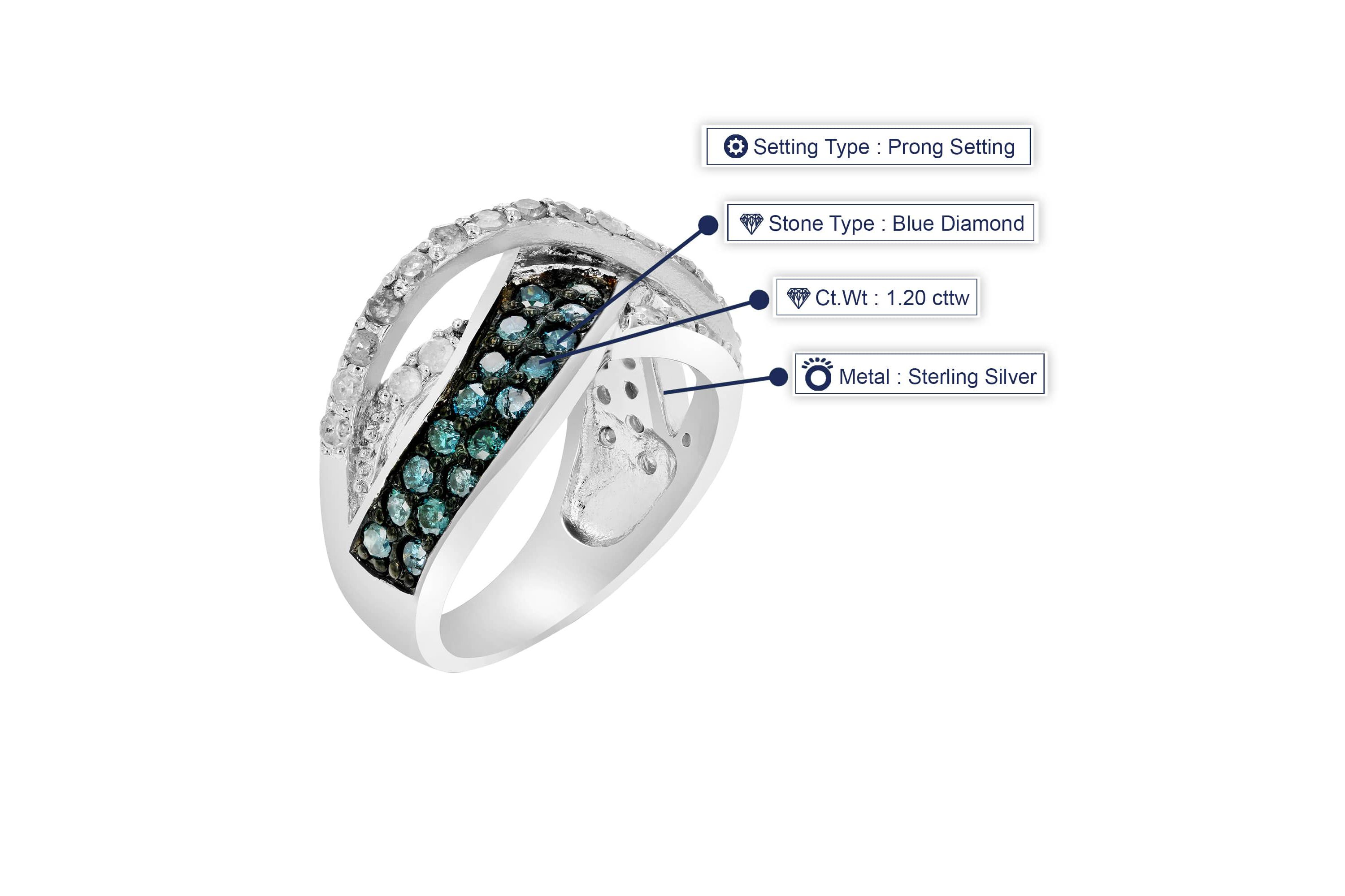 1.20 ct. t.w. Blue Diamond Statement Ring in 925 Sterling Silver