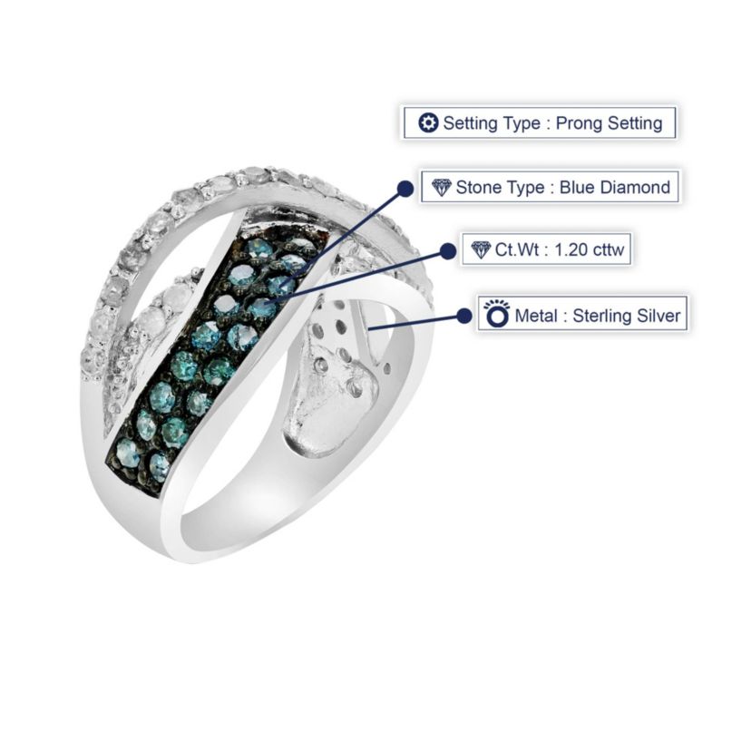 1.20 ct. t.w. Blue Diamond Statement Ring in 925 Sterling Silver