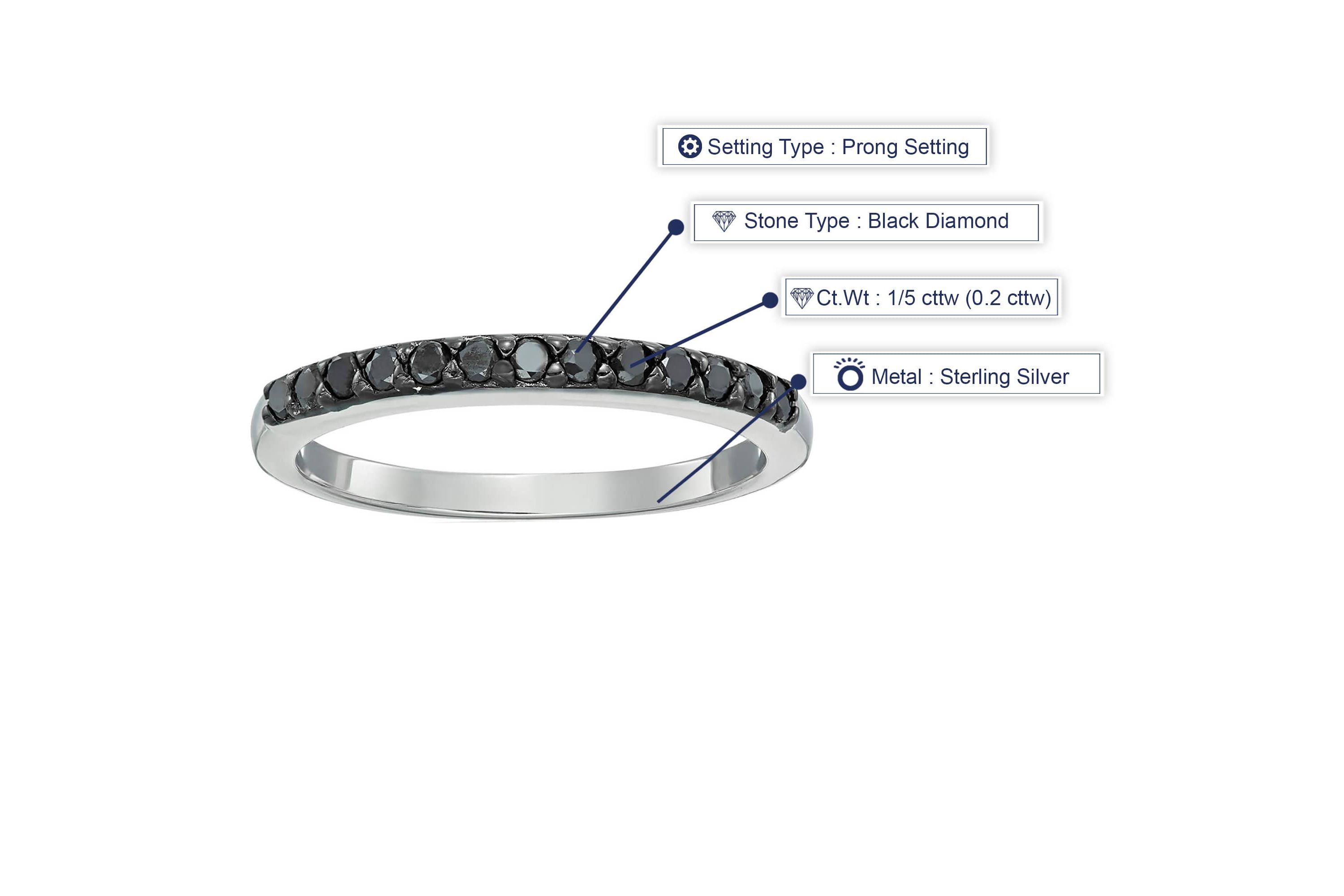 1/5 ct. t.w. Black Diamond Wedding Band in 925 Sterling Silver