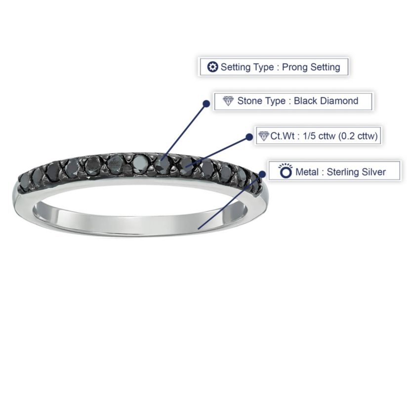 1/5 ct. t.w. Black Diamond Wedding Band in 925 Sterling Silver