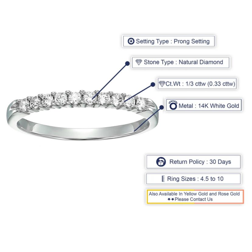 1/3 ct. t.w. Diamond Wedding Band in 14K White Gold