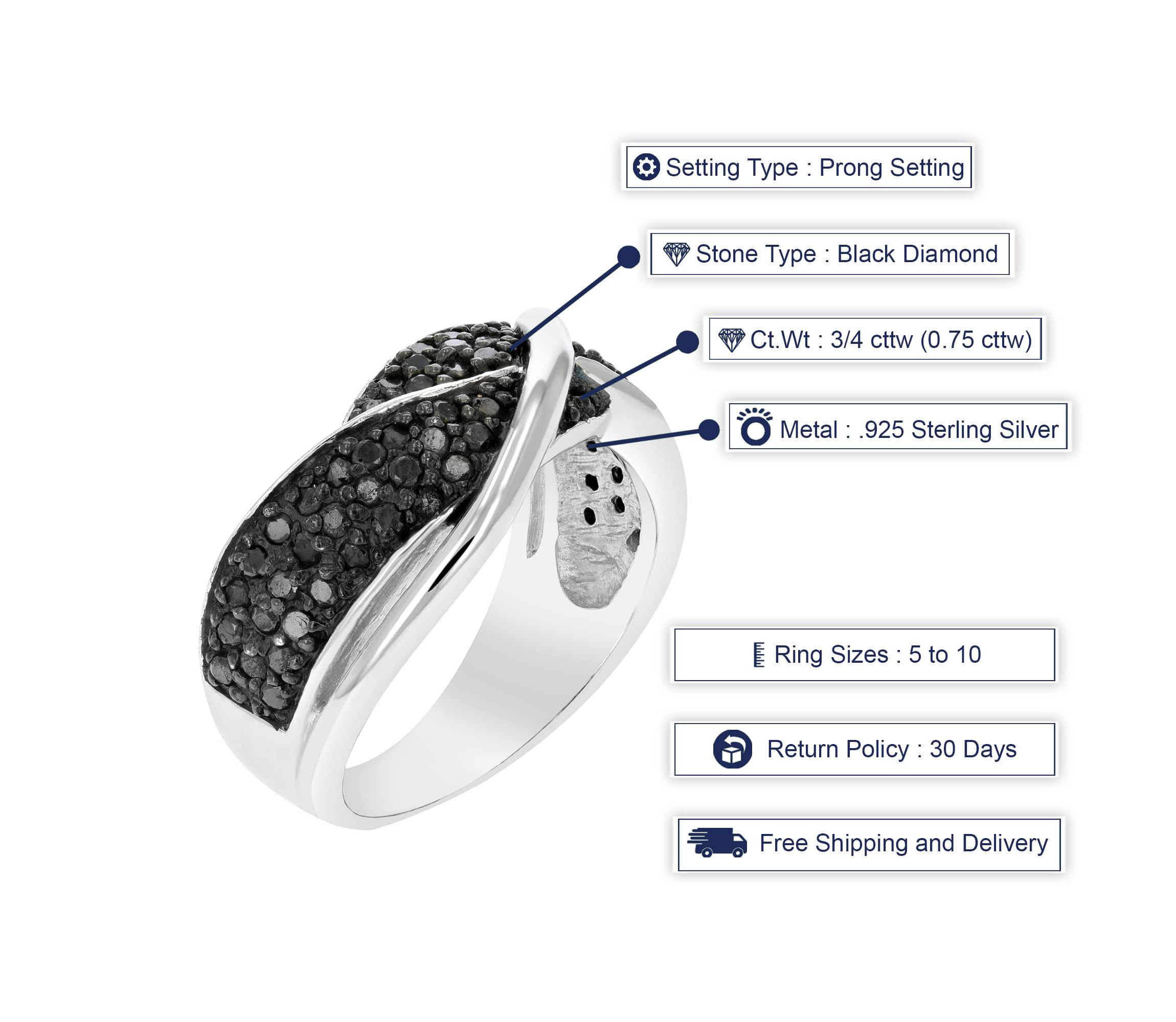 1/3 ct. t.w. Black Diamond Wedding Anniversary Band in 925 Sterling Silver