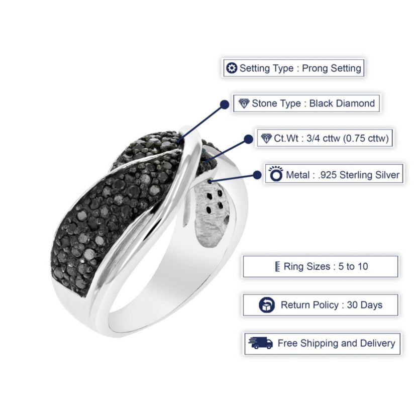 1/3 ct. t.w. Black Diamond Wedding Anniversary Band in 925 Sterling Silver