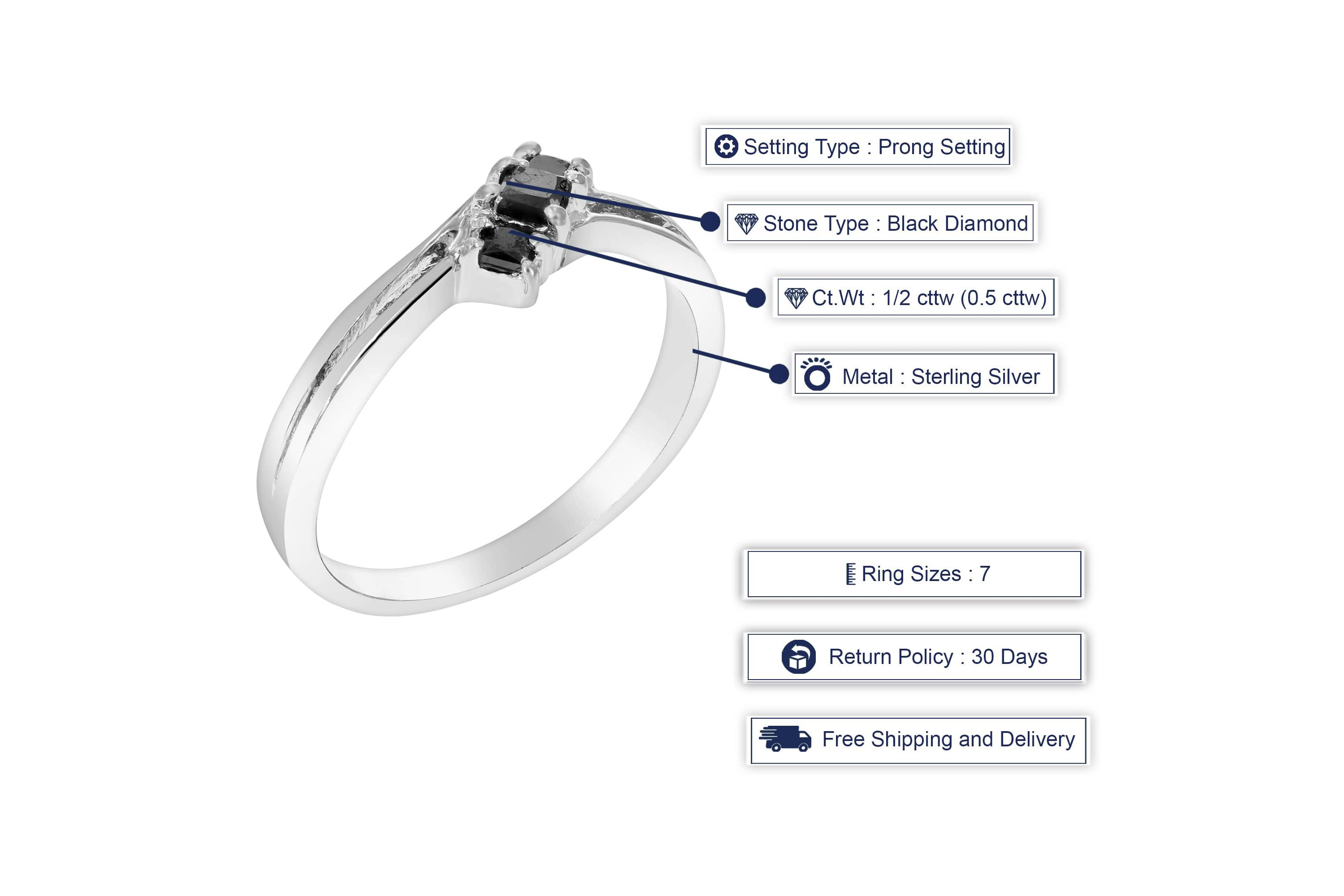 1/2 ct. t.w. Black Diamond Engagement Ring in 925 Sterling Silver