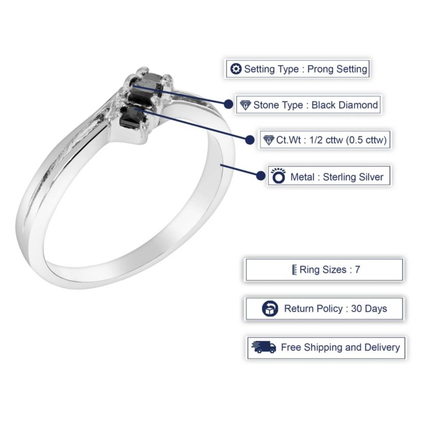 1/2 ct. t.w. Black Diamond Engagement Ring in 925 Sterling Silver