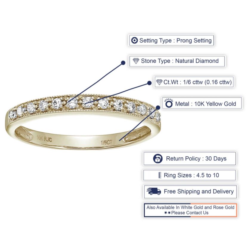 1/6 ct. t.w. Diamond Wedding Band in 10K Yellow Gold