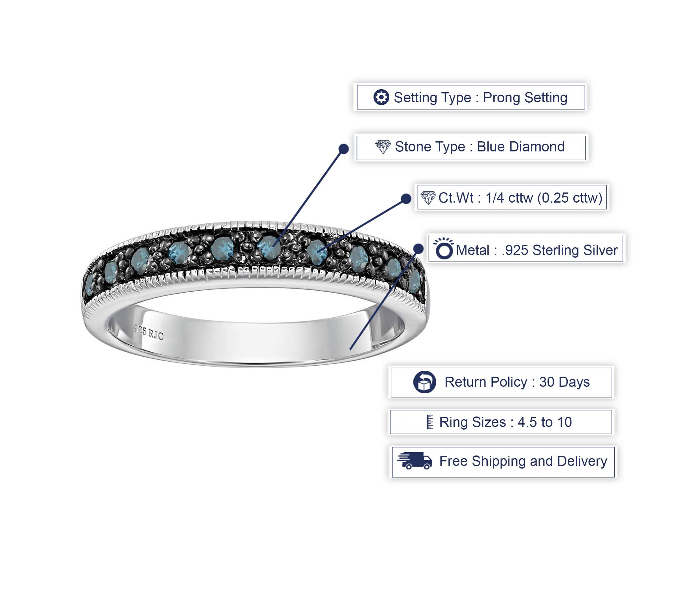 1/4 ct. t.w. Blue Diamond Wedding Band in 925 Sterling Silver
