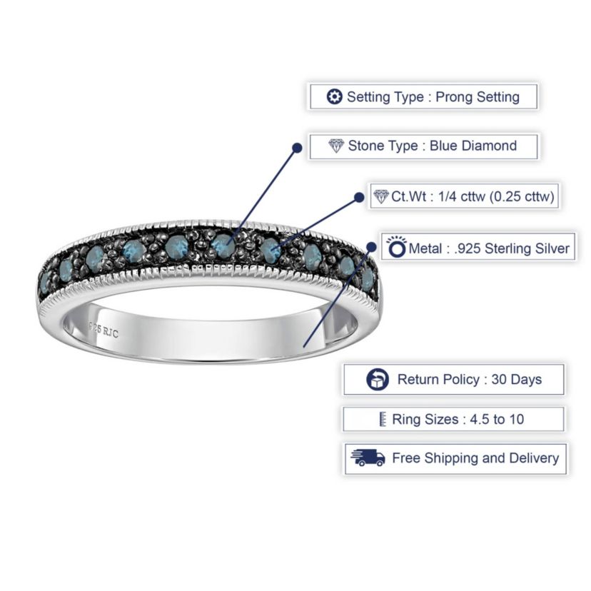1/4 ct. t.w. Blue Diamond Wedding Band in 925 Sterling Silver