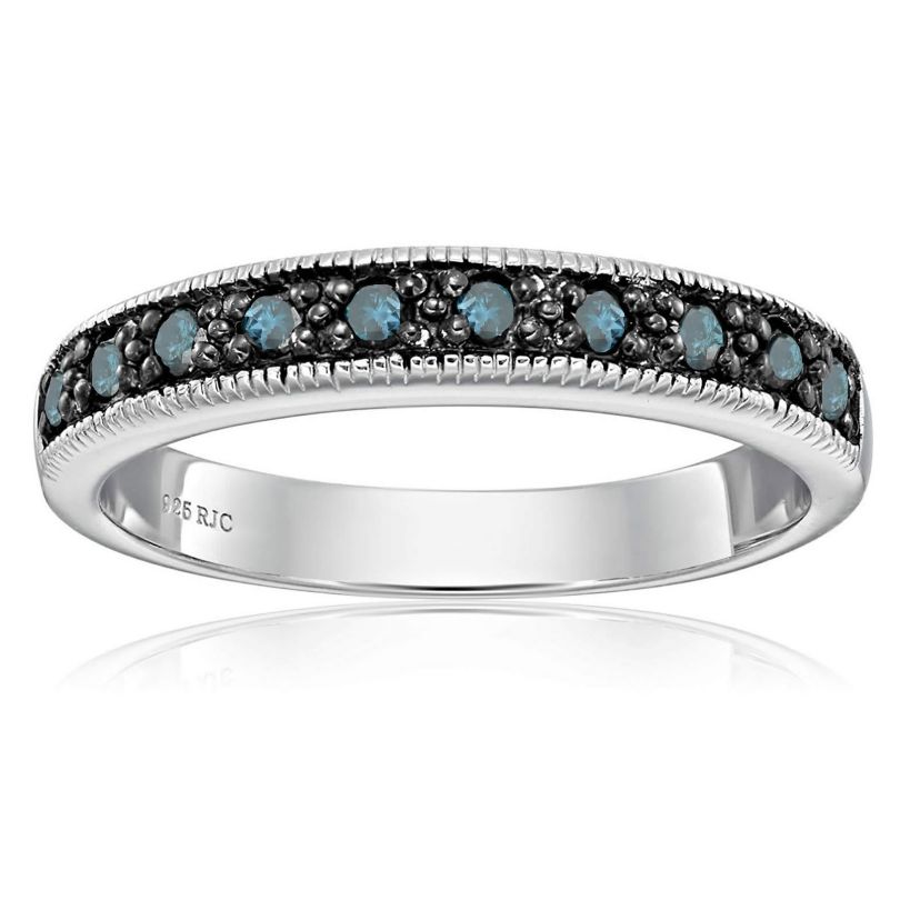 1/4 ct. t.w. Blue Diamond Wedding Band in 925 Sterling Silver