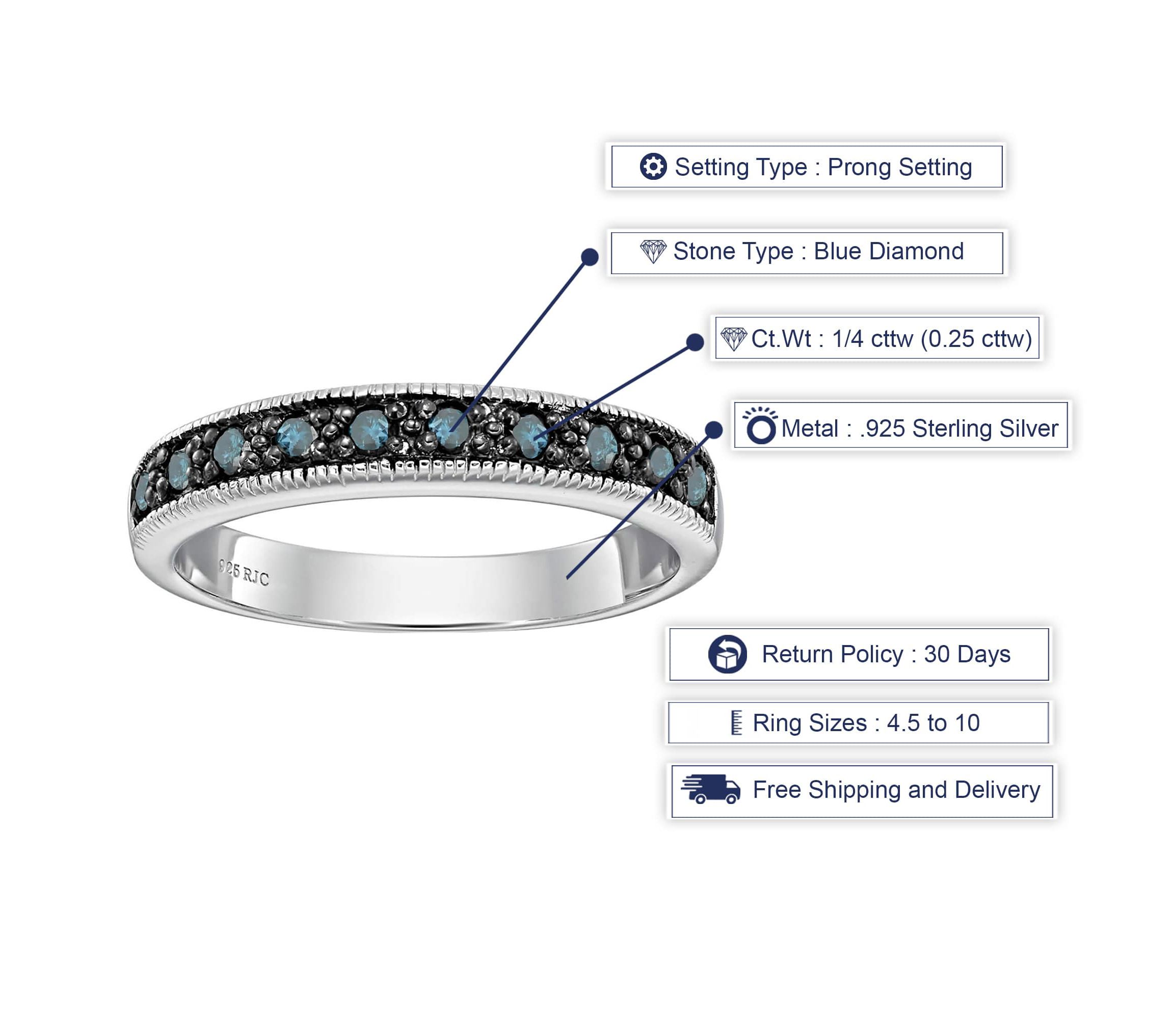 1/4 ct. t.w. Blue Diamond Wedding Band in 925 Sterling Silver