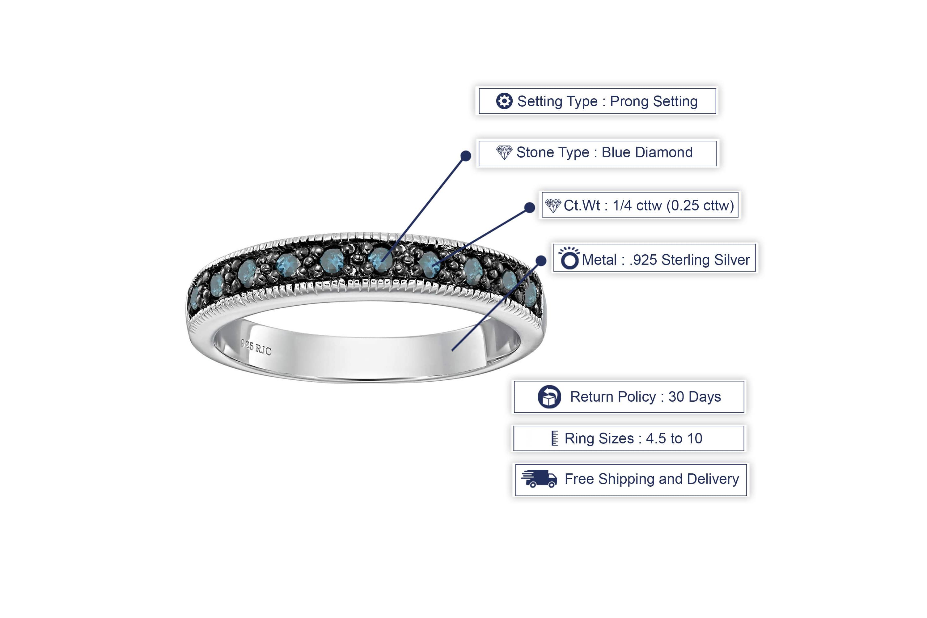 1/4 ct. t.w. Blue Diamond Wedding Band in 925 Sterling Silver