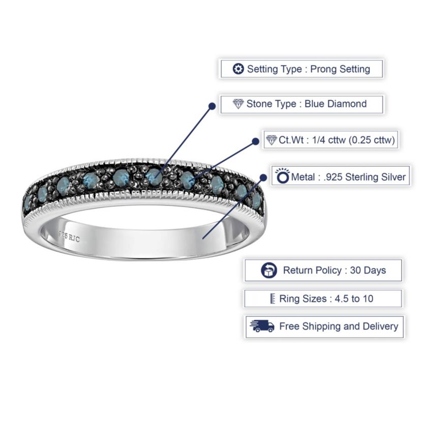 1/4 ct. t.w. Blue Diamond Wedding Band in 925 Sterling Silver