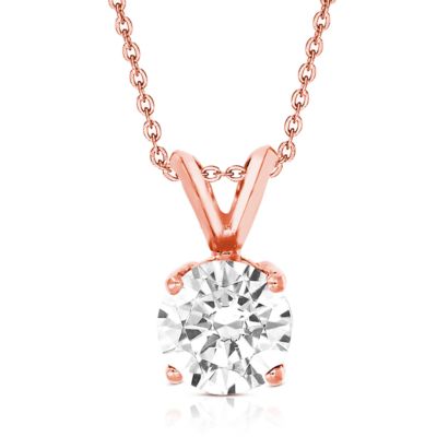 Amairah Lab Created 4 ct. t.w. Lab Grown Diamond Solitaire Pendant in 14K Gold Round Shape, Pink, 18 in