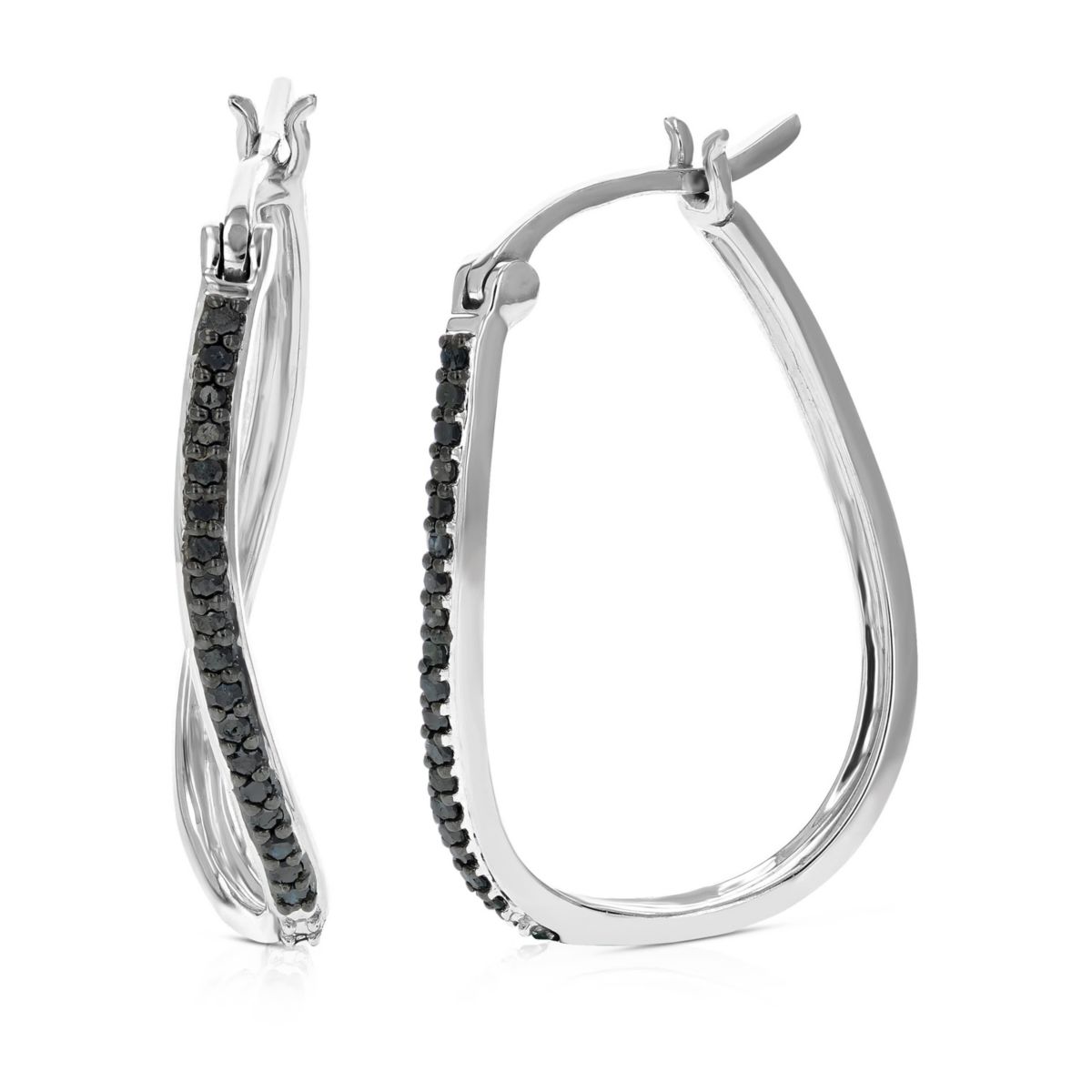 1/4 ct. t.w. Black Diamond Hoop Earrings in 925 Sterling Silver