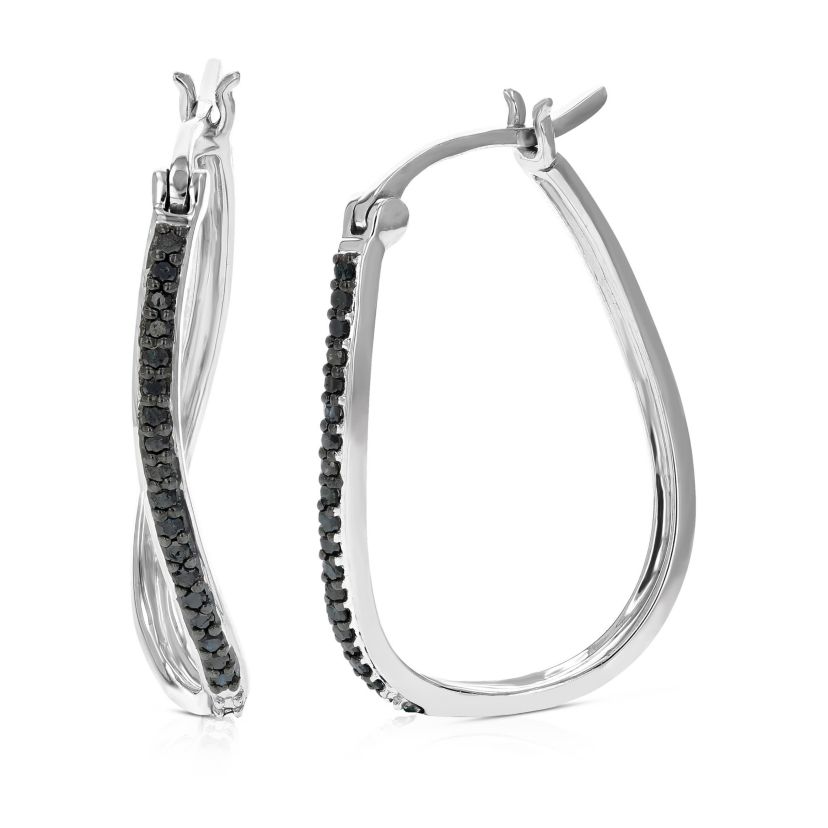 1/4 ct. t.w. Black Diamond Hoop Earrings in 925 Sterling Silver