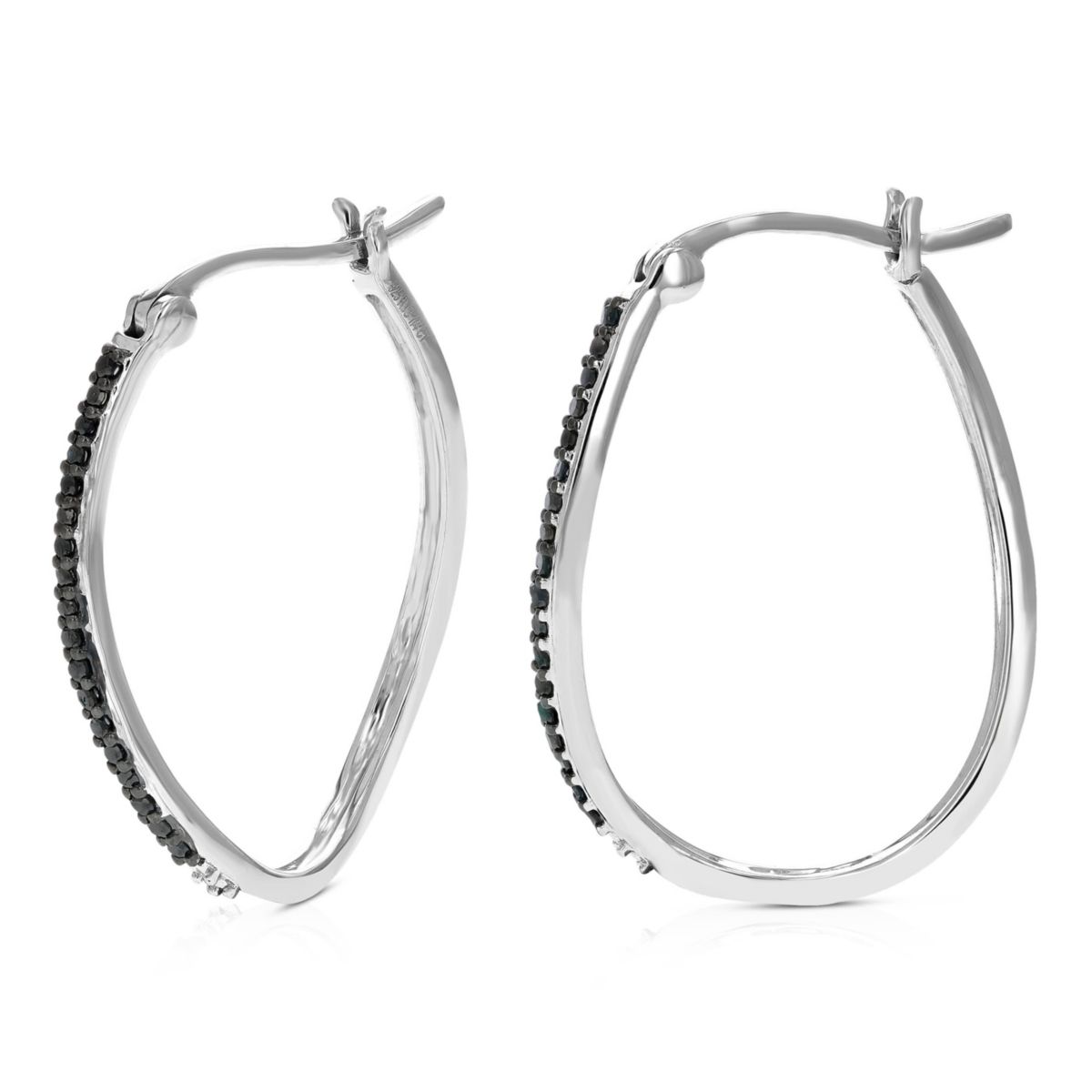 1/4 ct. t.w. Black Diamond Hoop Earrings in 925 Sterling Silver