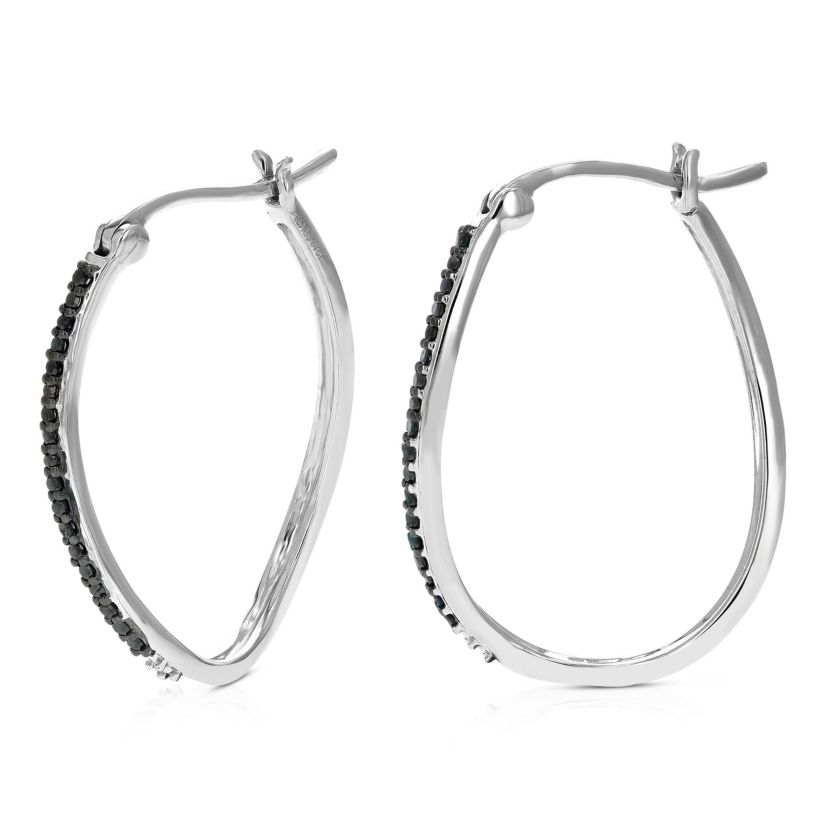1/4 ct. t.w. Black Diamond Hoop Earrings in 925 Sterling Silver