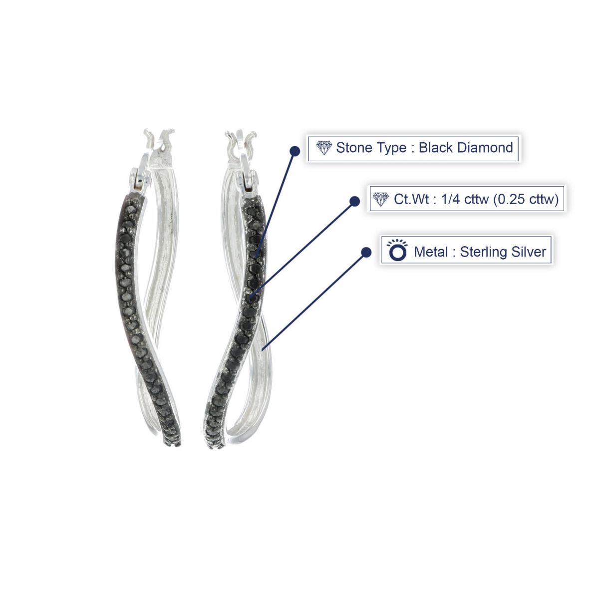 1/4 ct. t.w. Black Diamond Hoop Earrings in 925 Sterling Silver