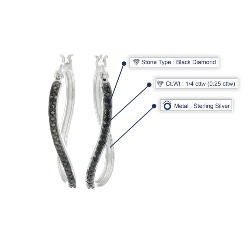 1/4 ct. t.w. Black Diamond Hoop Earrings in 925 Sterling Silver