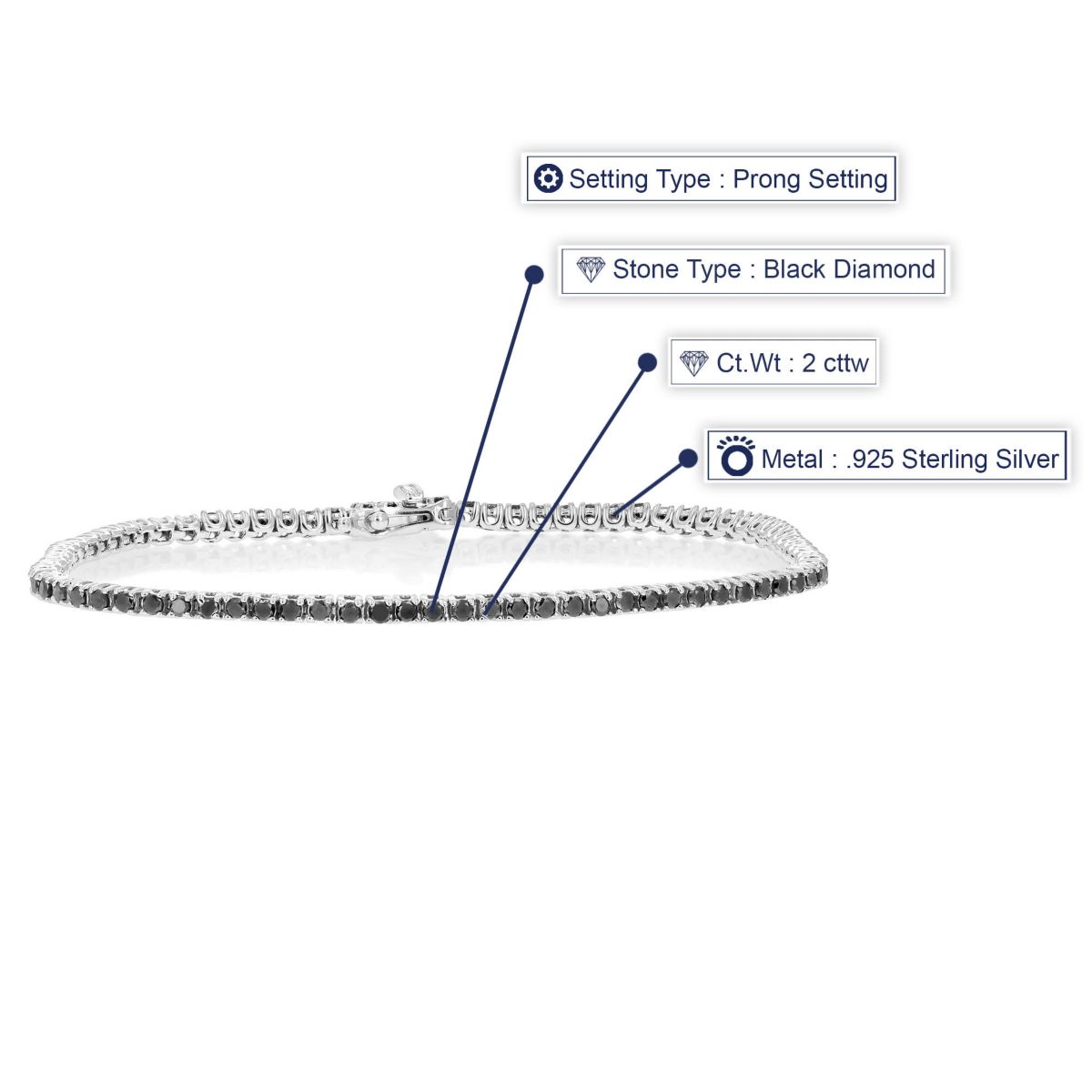 2 ct. t.w. Black Diamond Tennis Bracelet in 925 Sterling Silver