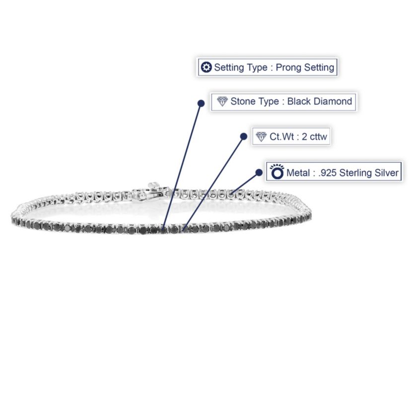 2 ct. t.w. Black Diamond Tennis Bracelet in 925 Sterling Silver
