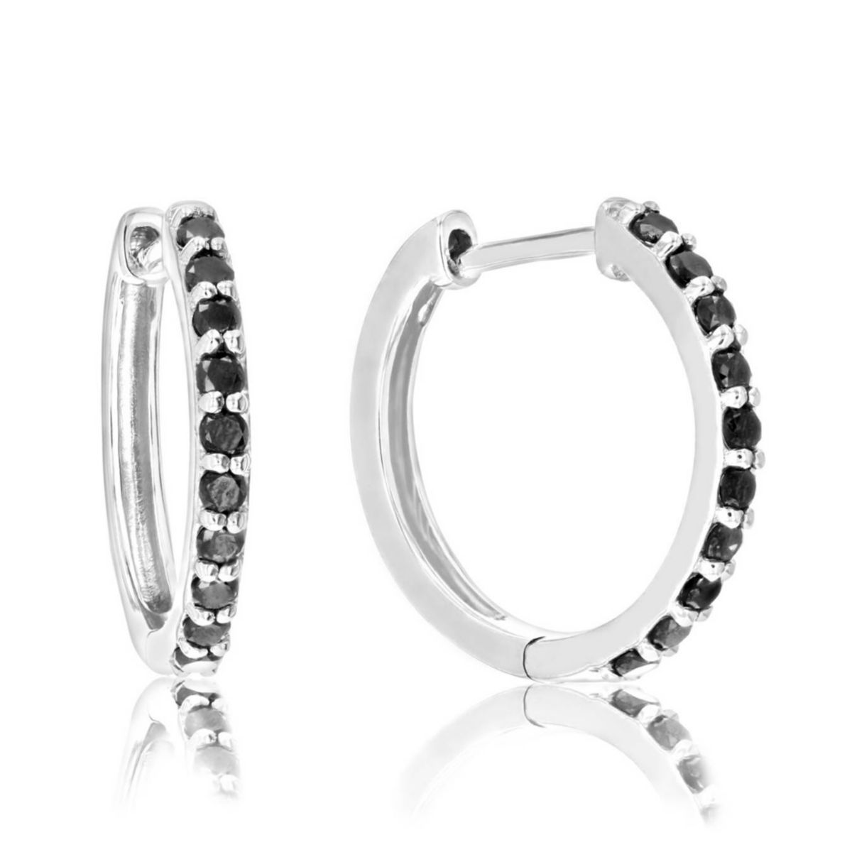 1/2 ct. t.w. Black Diamond Hoop Earrings in 925 Sterling Silver